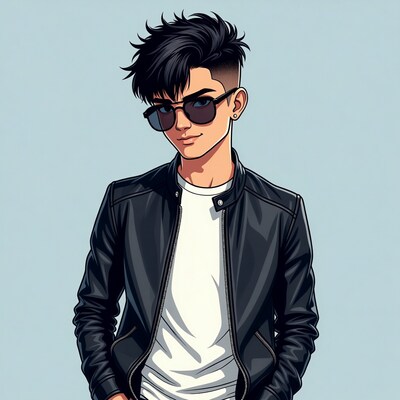 Asian man in leather jacket with sunglasses