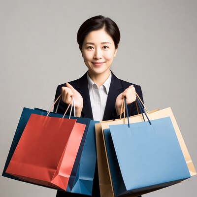 Asian woman holding shopping bags
