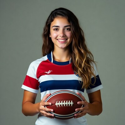 Girl holding rugby ball