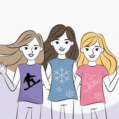 Three girls in snowboarding t-shirts