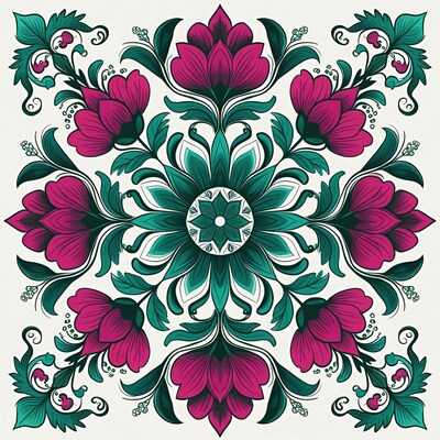 Pink and Teal Floral Pattern Illustration