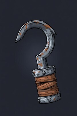 Rusty pirate hook hand illustration