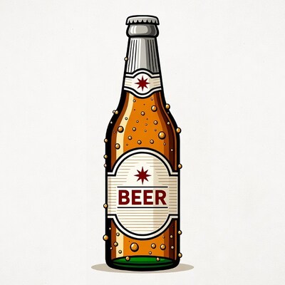 Illustrated Beer Bottle on White
