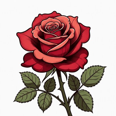Red Rose with Thorns Illustration