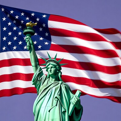 Statue of Liberty with American Flag
