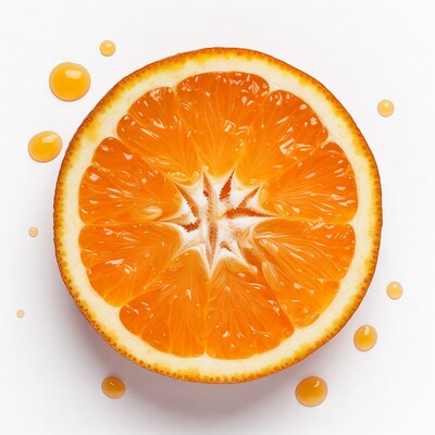 Orange slice with juice drops