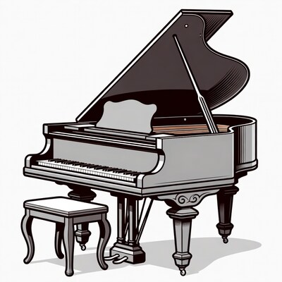 Grand Piano with Bench Illustration
