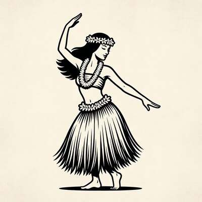 Hula dancer in grass skirt