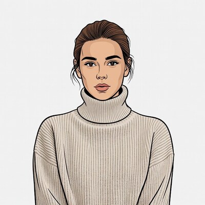 Woman in white turtleneck sweater illustration