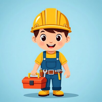 Cartoon boy builder with toolbox