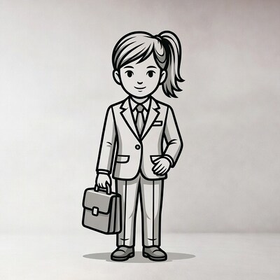 Cartoon girl in suit with briefcase