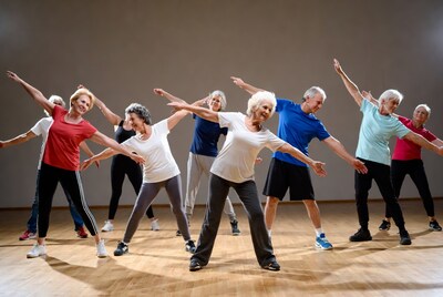 Senior group doing aerobics class
