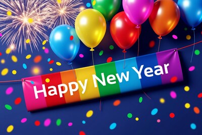 Happy New Year Balloons Fireworks