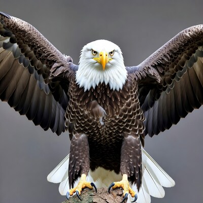 Bald eagle with wings spread