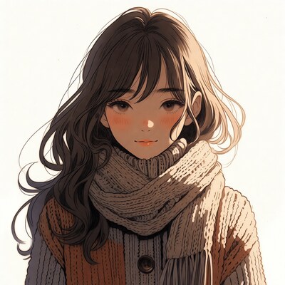 Anime girl in scarf and sweater
