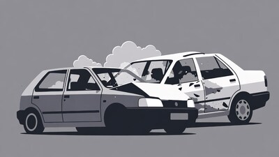 Car Crash Illustration with Smoke