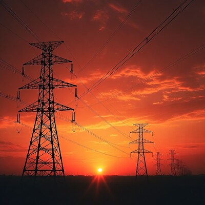 Electricity Pylons at Sunset