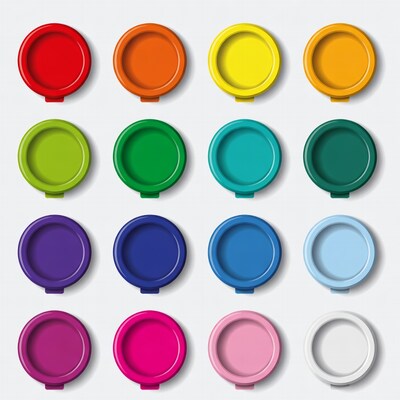 Colorful Paint Lids on White Background