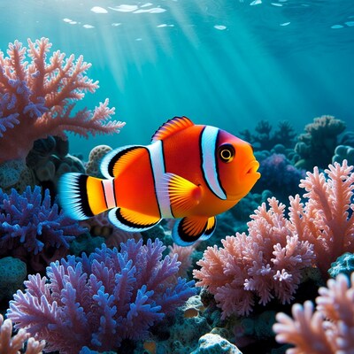 Clownfish among coral reef