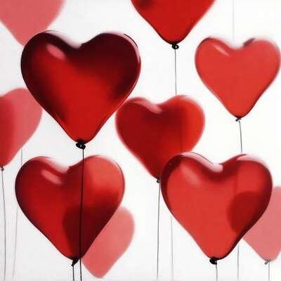 Red heart balloons on white background