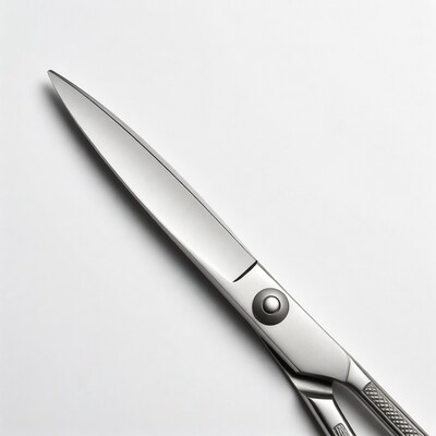 Silver scissors on white background