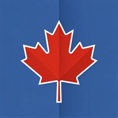 Red Maple Leaf on Blue Background