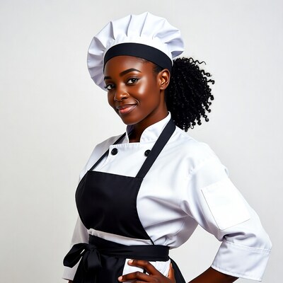 African-American woman in chef uniform