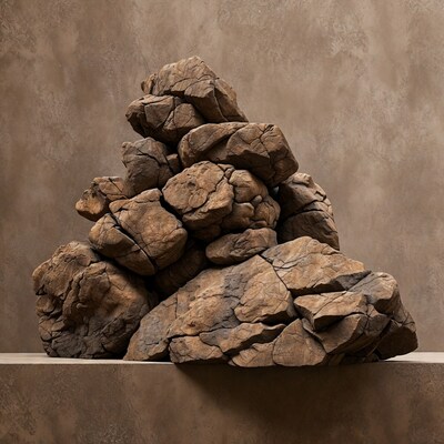 Stacked Brown Rocks on Shelf