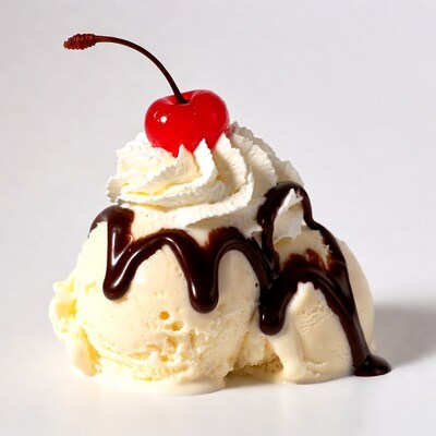 Vanilla ice cream sundae with cherry