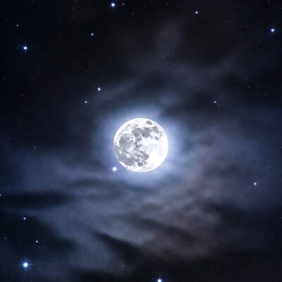 Full Moon in Starry Night Sky