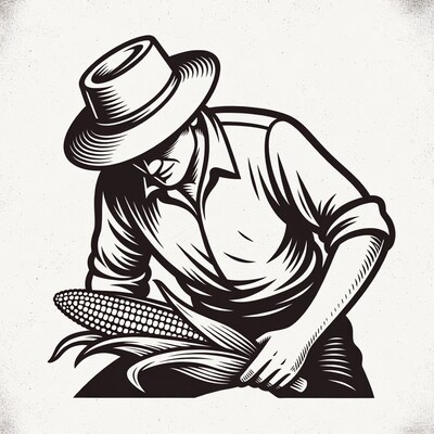 Farmer holding corn illustration