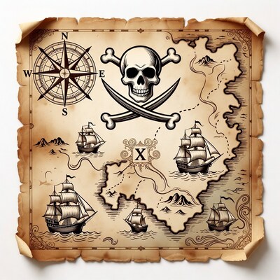 Pirate Treasure Map Illustration