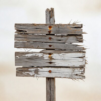 Old weathered wooden sign post