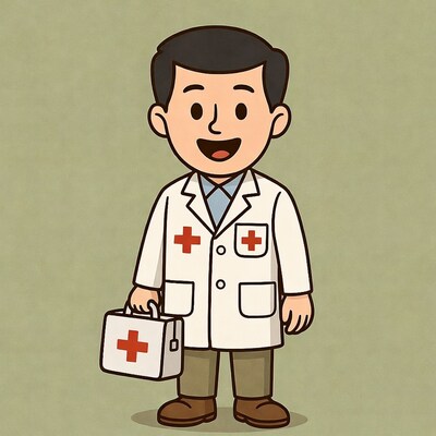 Smiling Asian doctor holding first aid kit