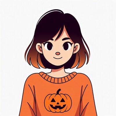 Girl in orange pumpkin sweater illustration
