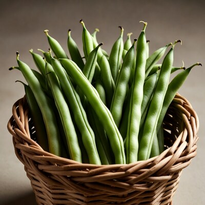 Green beans in wicker basket