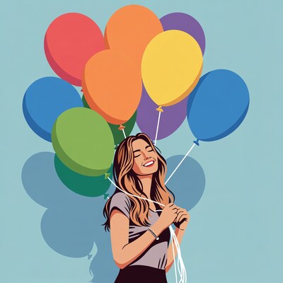 Woman holding colorful balloons