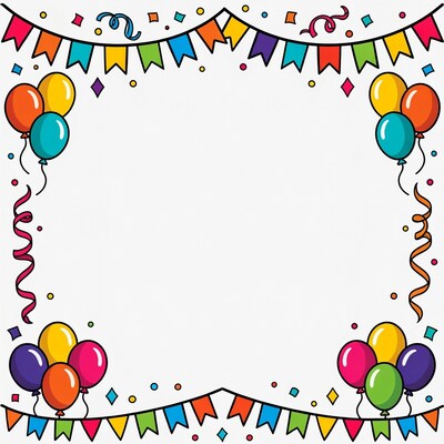 Colorful Party Balloons and Bunting Frame