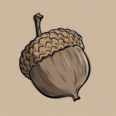 Illustrated Acorn on Beige Background