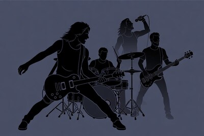 Rock Band Silhouette Playing Instruments