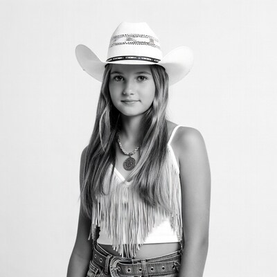 Girl in cowboy hat and fringe top