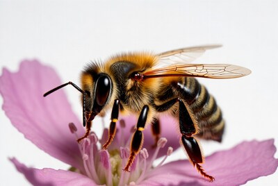 Honeybee on pink flower