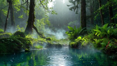Rainy Forest Pool with Ripples