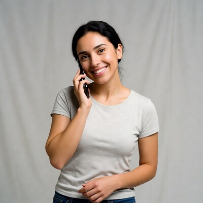 Latina woman smiling on phone call