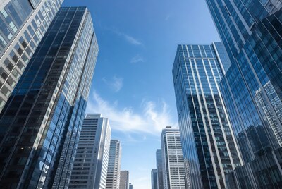 Skyscrapers Towering Against Blue Sky