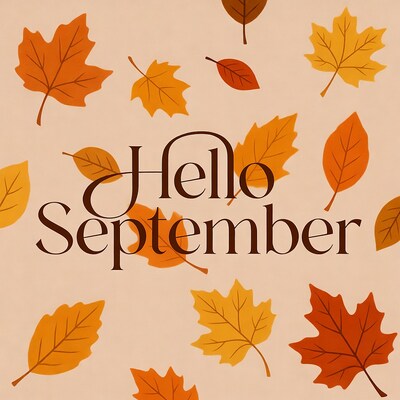 Hello September Autumn Leaves Illustration