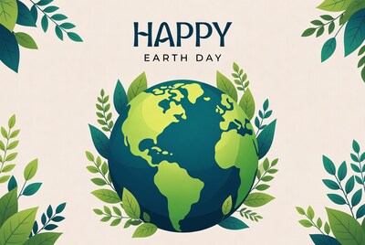 Happy Earth Day Globe with Leaves