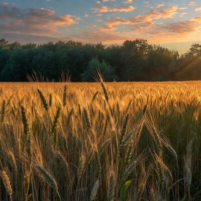 Golden wheat field at sunset