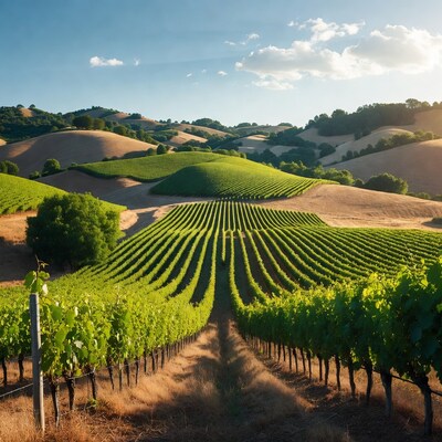Vineyard Rows on Rolling Hills