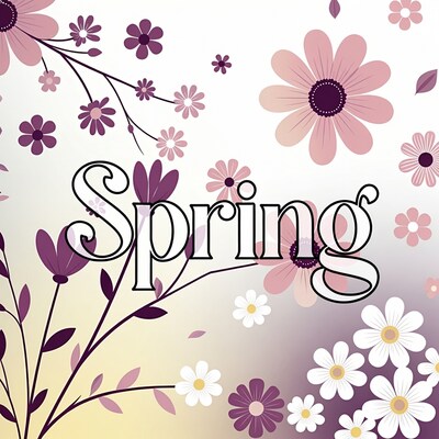 Spring Text with Pink Flowers